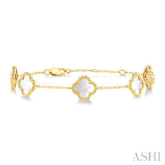 8 MM Mother of Pearl Bead Clover Halo Station Bracelet in 14K Yellow Gold