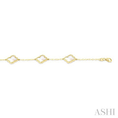 8 MM Mother of Pearl Bead Clover Halo Station Bracelet in 14K Yellow Gold