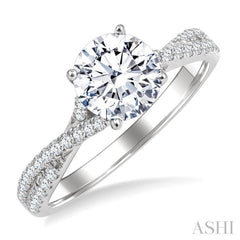 1/3 Ctw Split Criss Cross Round Cut Diamond Semi-Mount Engagement Ring in 14K White Gold