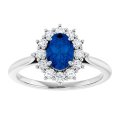 14K White Gold Lab-Grown Blue Sapphire & 1/3 CTW Lab-Grown Diamond Ring