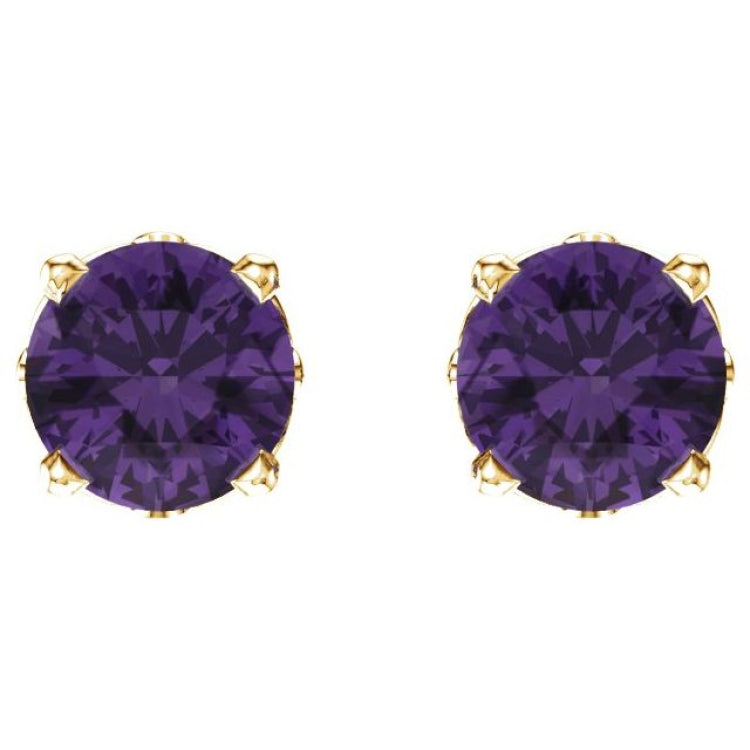 14K Yellow Gold Natural Amethyst Scroll Setting® Stud Earrings