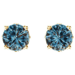 14K Yellow Gold Natural London Blue Topaz Scroll Setting® Stud Earrings
