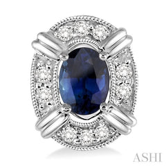 5x3 MM Oval Cut Sapphire and 1/10 Ctw Round Cut Diamond Earrings in 10K White Gold