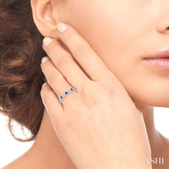 2 MM Princess Shape Sapphire and 1/50 Ctw Round Diamond Precious Stone Wedding Band in 14K White Gold