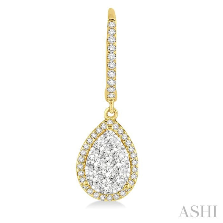 3/4 Ctw Pear Shape Diamond Lovebright Earrings in 14K Yellow and White Gold