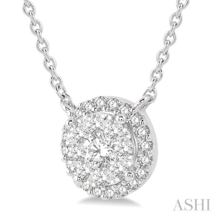 1/3 Ctw Circular Round Cut Diamond Lovebright Pendant With Chain in 14K White Gold
