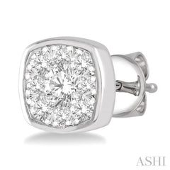 1/2 Ctw Cushion Shape Round Cut Diamond Lovebright Bezel Stud Earring in 14K White Gold