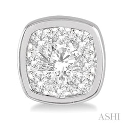 1/3 Ctw Cushion Shape Round Cut Diamond Lovebright Bezel Stud Earring in 14K White Gold