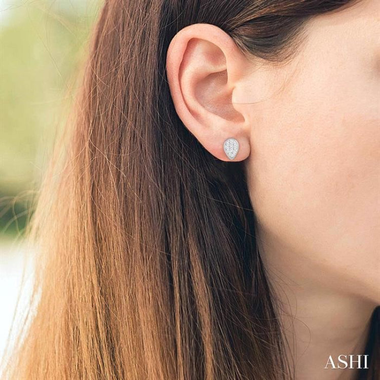 1/2 Ctw Pear Shape Lovebright Round Cut Diamond Bezel Stud Earring in 14K White Gold