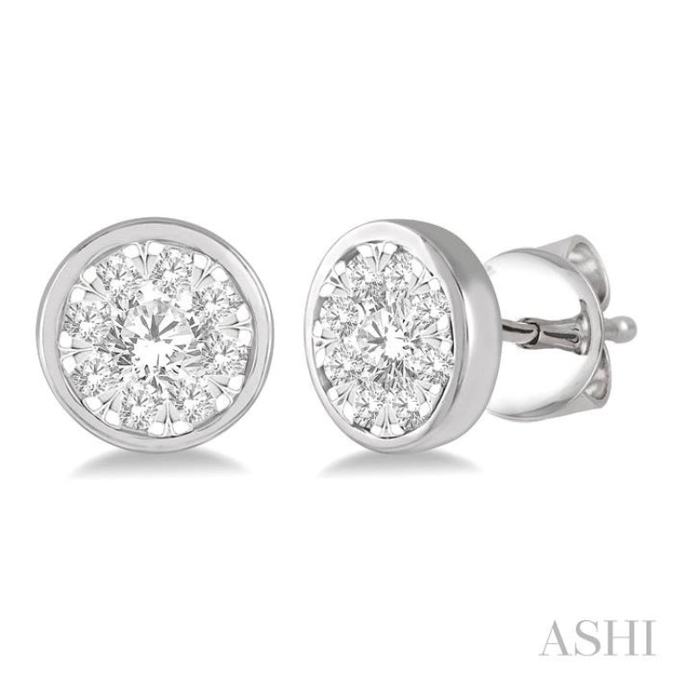 1/2 Ctw Lovebright Round Cut Diamond Bezel Stud Earrings in 14K White Gold