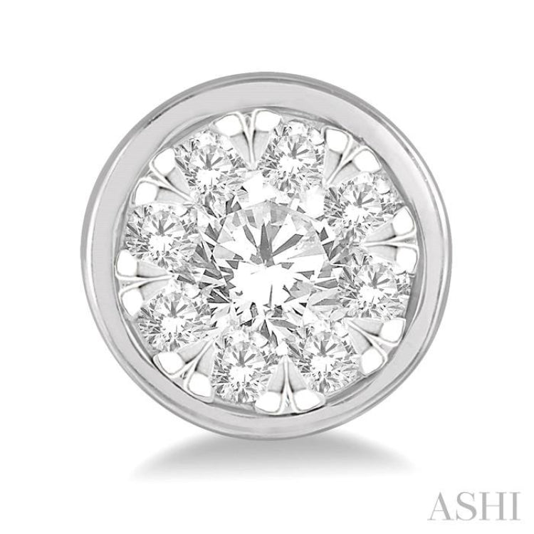 1/2 Ctw Medallion Lovebright Round Cut Diamond Bezel Stud Earring in 14K White Gold