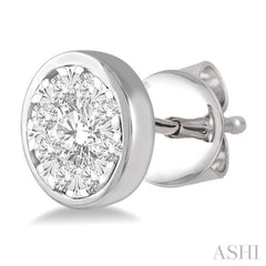 1/2 Ctw Lovebright Round Cut Diamond Bezel Stud Earrings in 14K White Gold