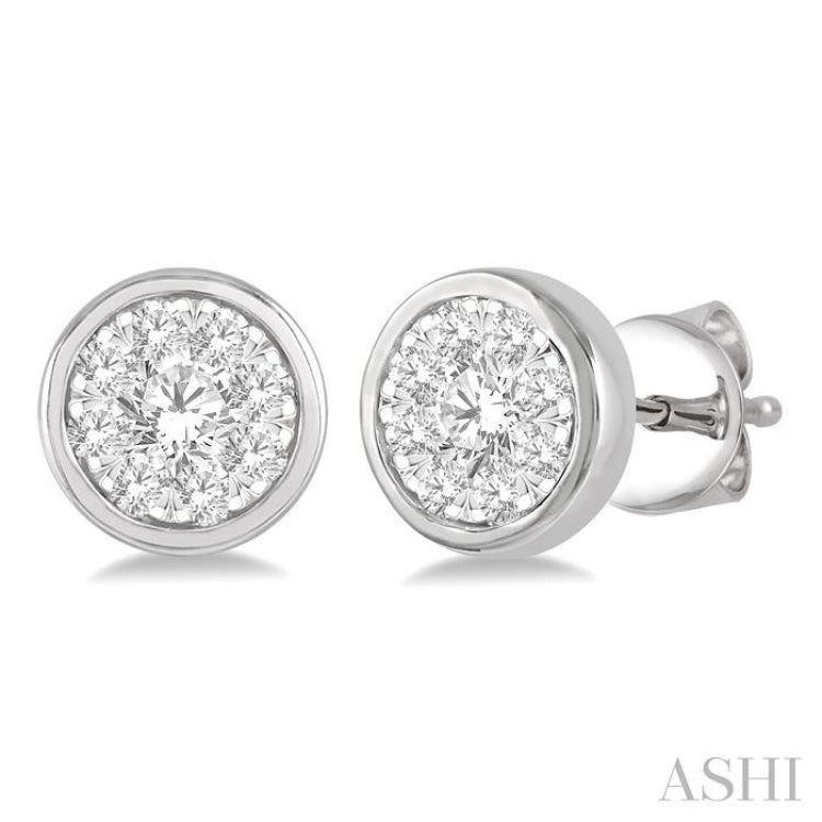 1/3 Ctw Medallion Lovebright Round Cut Diamond Bezel Stud Earring in 14K White Gold