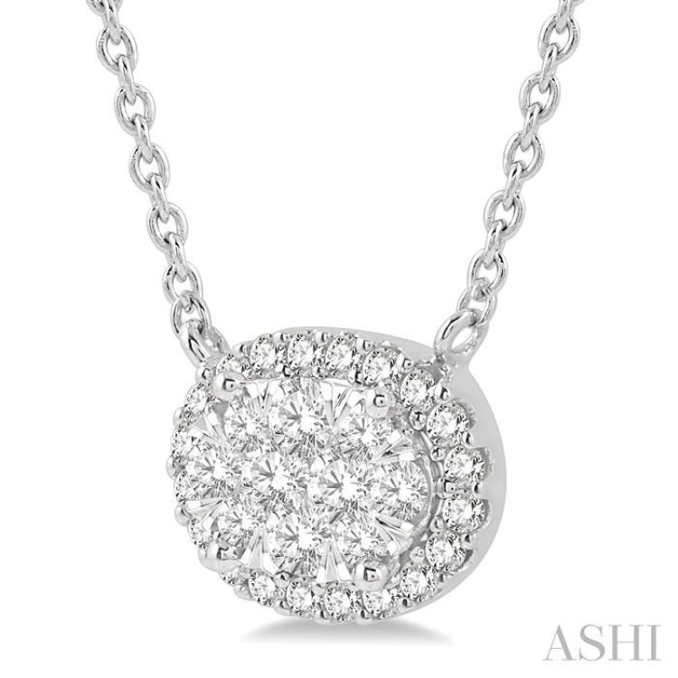 1 Ctw Oval Shape Round Cut Diamond Lovebright Pendant With Chain in 14K White Gold