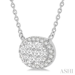 1 Ctw Oval Shape Round Cut Diamond Lovebright Pendant With Chain in 14K White Gold