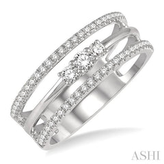 3/8 Ctw Three Row Layered Round Diamond Fashion Ring in 14K White Gold