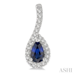 5x3 MM Hanging Arm Pear Cut Sapphire and 1/6 Ctw Round Cut Diamond Precious Earrings in 10K White Gold