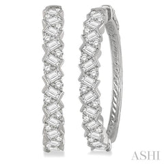 2 Ctw Zigzag Baguette and Round Cut Diamond Hoop Earring in 14K White Gold