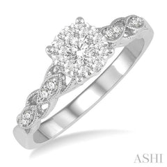 3/8 Ctw Two-Tone Lattice Shank Round Cut Diamond Lovebright Ring in 14K White Gold