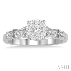 3/8 Ctw Two-Tone Lattice Shank Round Cut Diamond Lovebright Ring in 14K White Gold