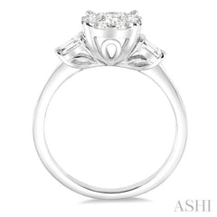 5/8 Ctw Oval Shape Lovebright Baguette and Round Cut Diamond Cluster Ring in 14K White Gold