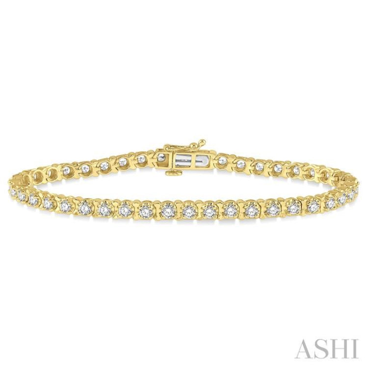 3 Ctw Round Cut Diamond Tennis Tulip Bracelet in 14K Yellow Gold