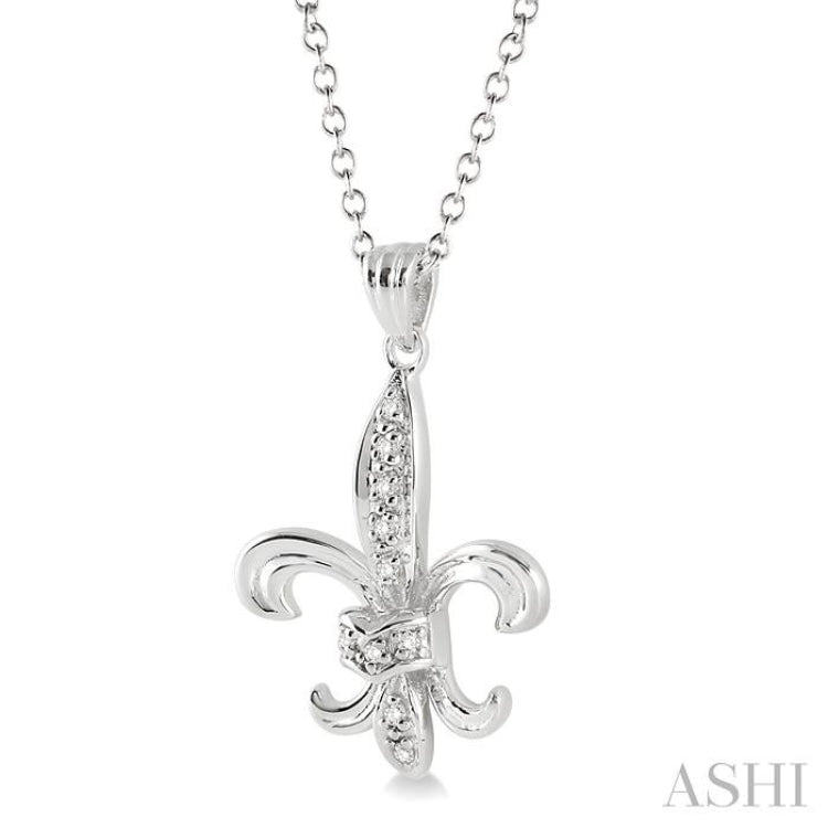 1/20 Ctw Round Cut Diamond Fleur De Lis Pendant in Sterling Silver with Chain