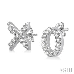 1/10 Ctw 'XO' Hugs and Kisses Petite Round Cut Diamond Earrings in 10K White Gold