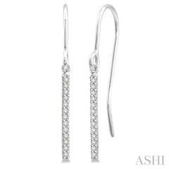 1/10 Ctw Hanging Straight Bar Round Cut Diamond Petite Earrings in 10K White Gold