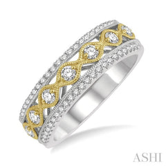 3/8 Ctw Lattice Two Tone Round Cut Diamond Fashion Band in 14K White and Yellow Gold