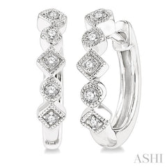 1/10 Ctw Circular & Rhombus Mount Round Cut Diamond Huggie Petite Earrings in 10K White Gold