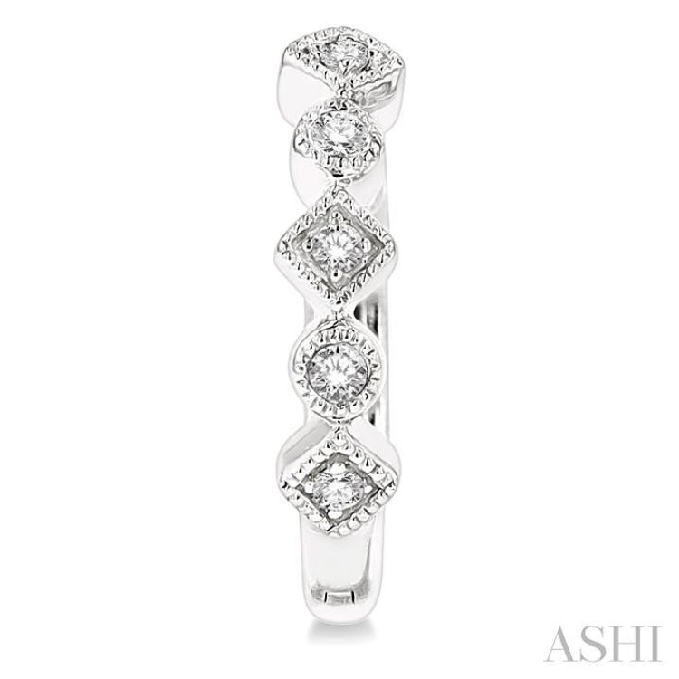 1/10 Ctw Circular & Rhombus Mount Round Cut Diamond Huggie Petite Earrings in 10K White Gold