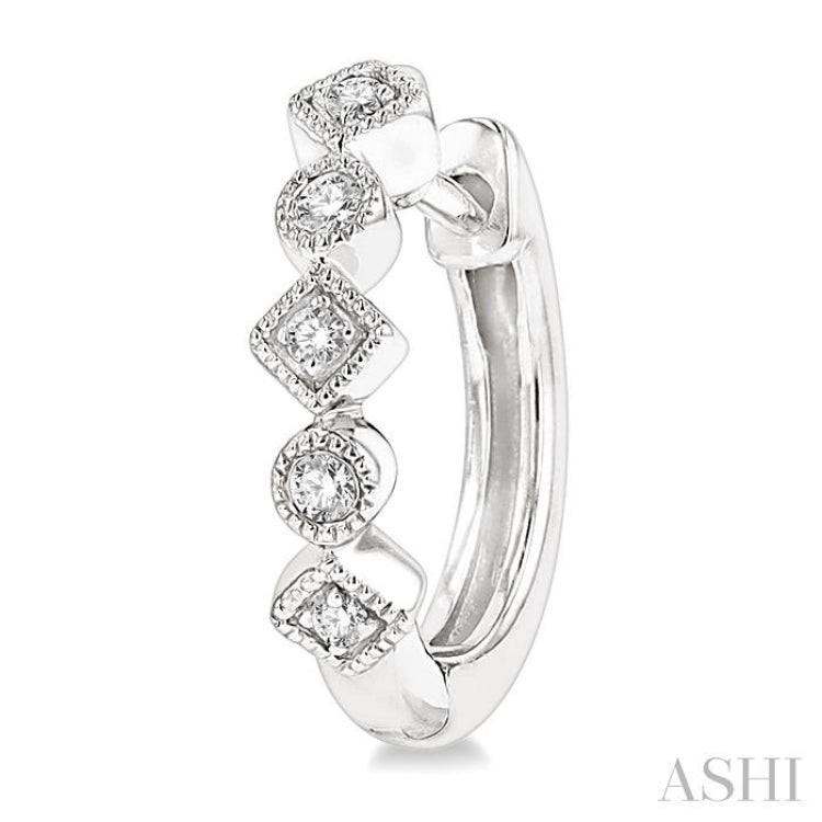 1/10 Ctw Circular & Rhombus Mount Round Cut Diamond Huggie Petite Earrings in 10K White Gold