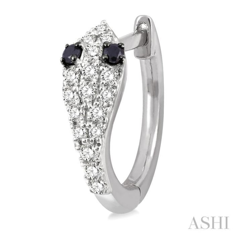 1/4 Ctw Serpent Head With Black Diamond Eyes Round Cut Diamond Huggie Petite Earrings in 10K White Gold