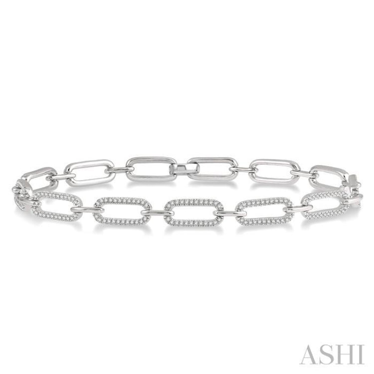 1 Ctw Round Cut Diamond Paperclip Bracelet in 14K White Gold