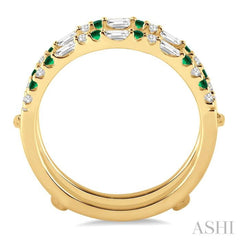 1.5 MM Emerald & 1/3 Ctw Baguette and Round Cut Diamond Insert Precious Ring in 14K Yellow Gold