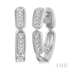 1/10 Ctw Lattice Long Hexagonal Pod Round Cut Diamond Huggie Petite Earrings in 10K White Gold