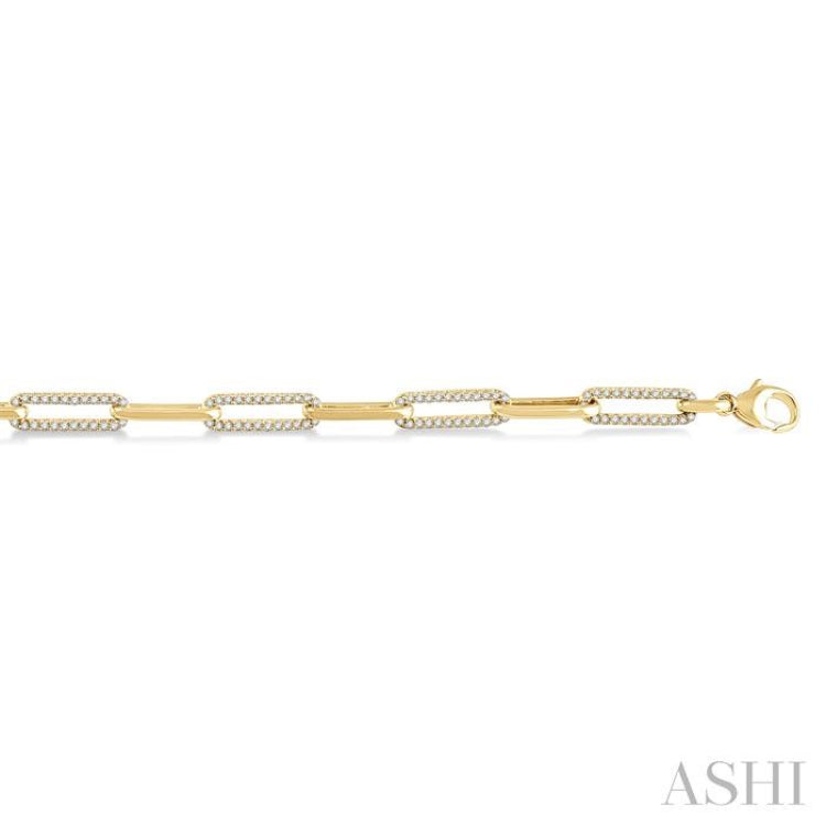 1 Ctw Round Cut Diamond Paperclip Bracelet in 14K Yellow Gold