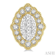 1/4 Ctw Lattice Edge Oval Shape Lovebright Round Cut Diamond Earrings in 14K Yellow and White Gold