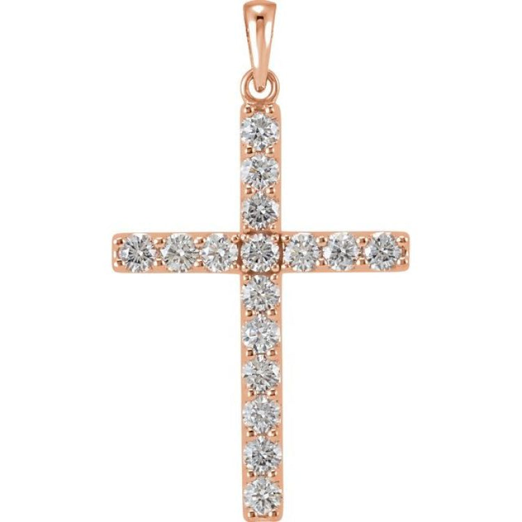 14K Rose 1 1/4 CTW Natural Diamond Cross Pendant