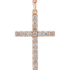 14K Rose 1 1/4 CTW Natural Diamond Cross Pendant