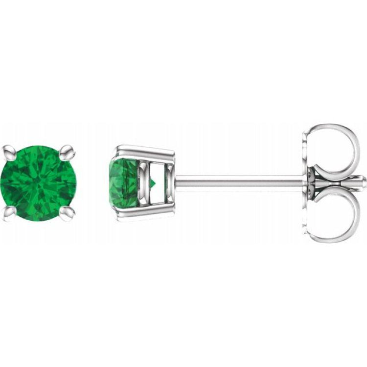 14K White Gold 4 mm Lab-Grown Emerald Earrings