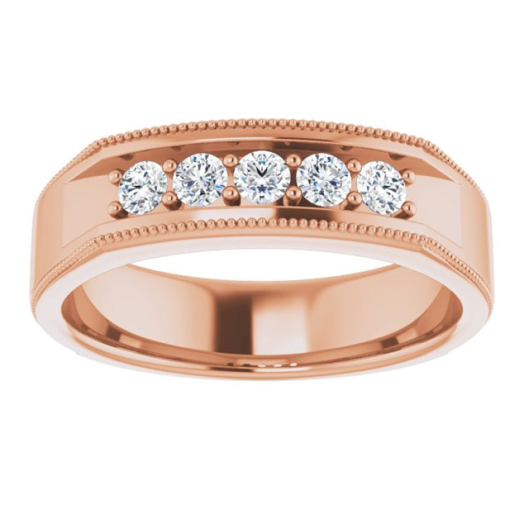 14K Rose 1/3 CTW Natural Diamond Milgrain Band