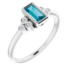 Platinum Natural London Blue Topaz & .06 CTW Natural Diamond Ring