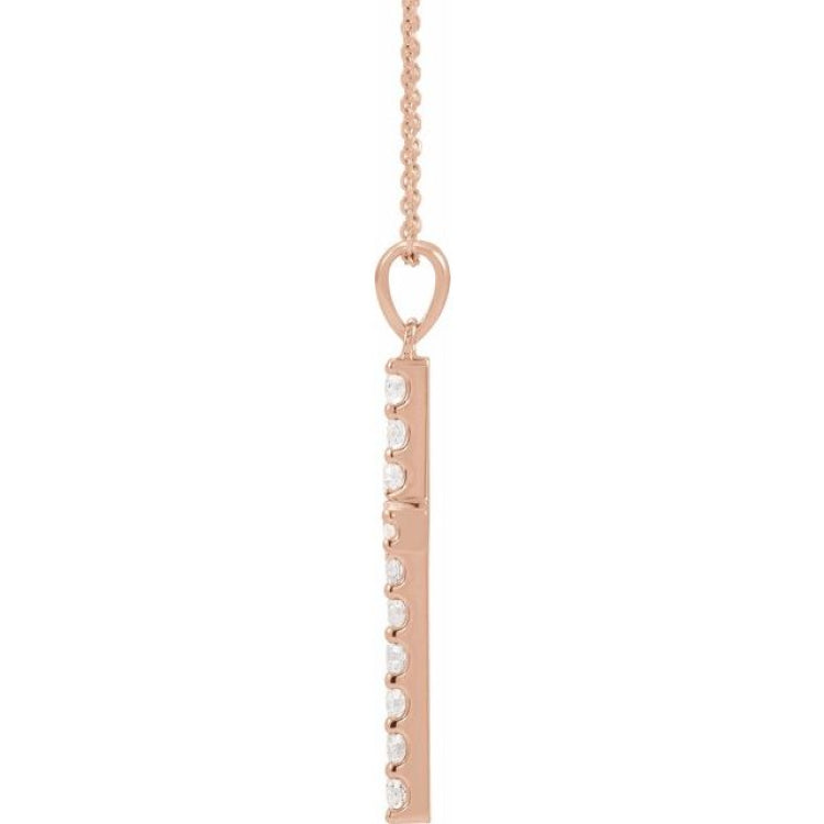 14K Rose 1 3/8 CTW Natural Diamond Cross 18" Necklace