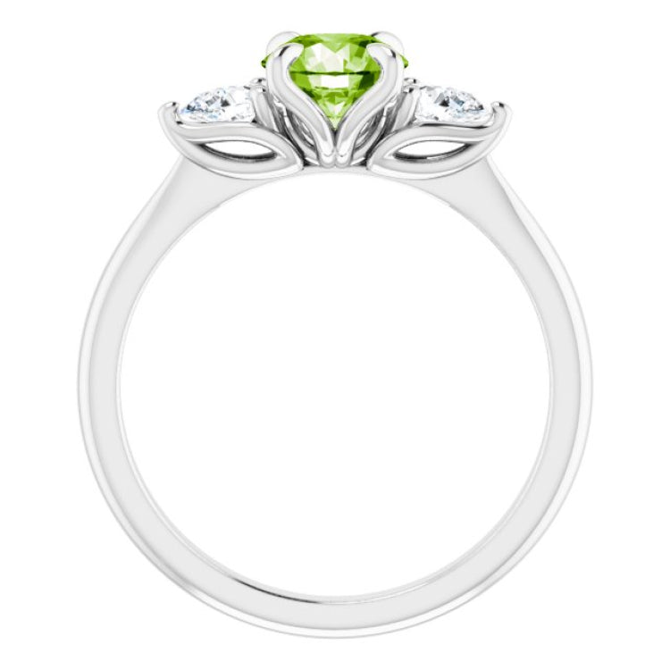 14K White Natural Peridot & 1/4 CTW Natural Diamond Ring