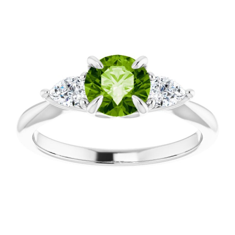 14K White Natural Peridot & 1/4 CTW Natural Diamond Ring