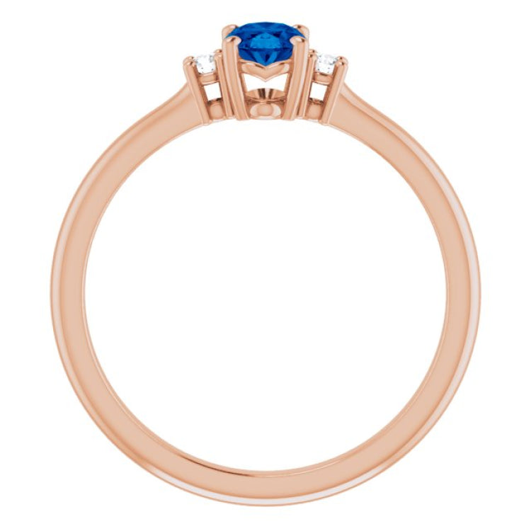 14K Rose Lab-Grown Blue Sapphire & .04 CTW Natural Diamond Ring