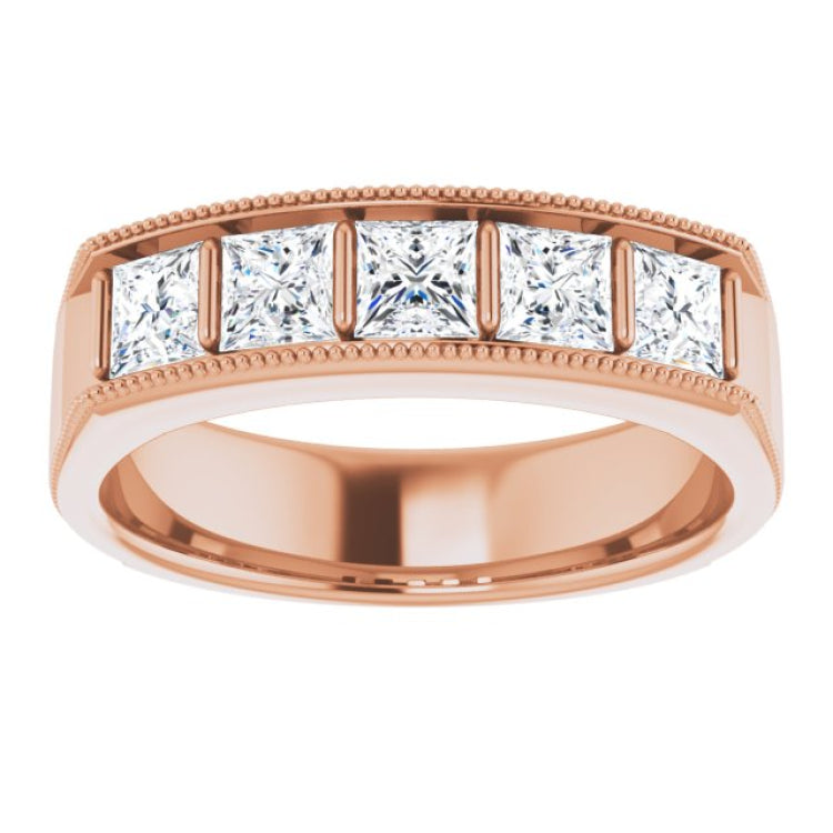 14K Rose 1 3/8 CTW Natural Diamond Milgrain Band