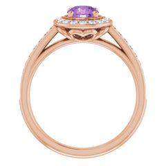 14K Rose Natural Amethyst & 1/3 CTW Natural Diamond Ring